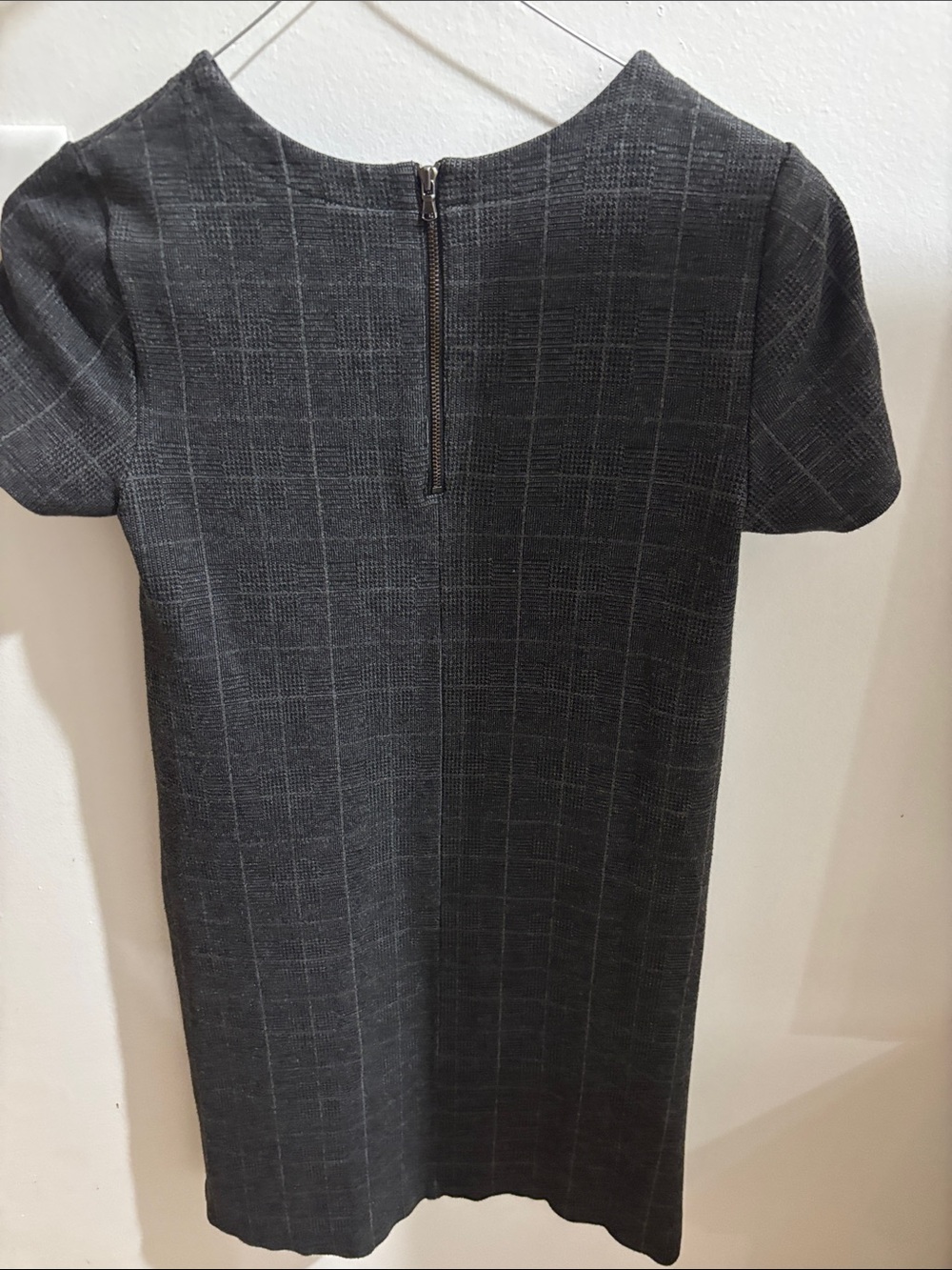 LOFT Charcoal Windowpane Short-Sleeve Shift Dress